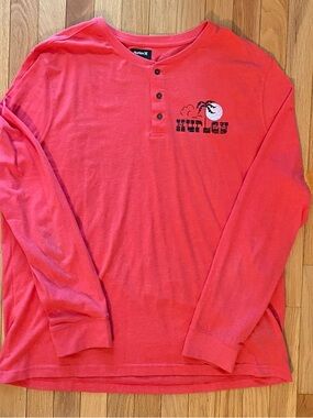 Hurley Coral-Red Long Sleeve Henley with Chest Graphic